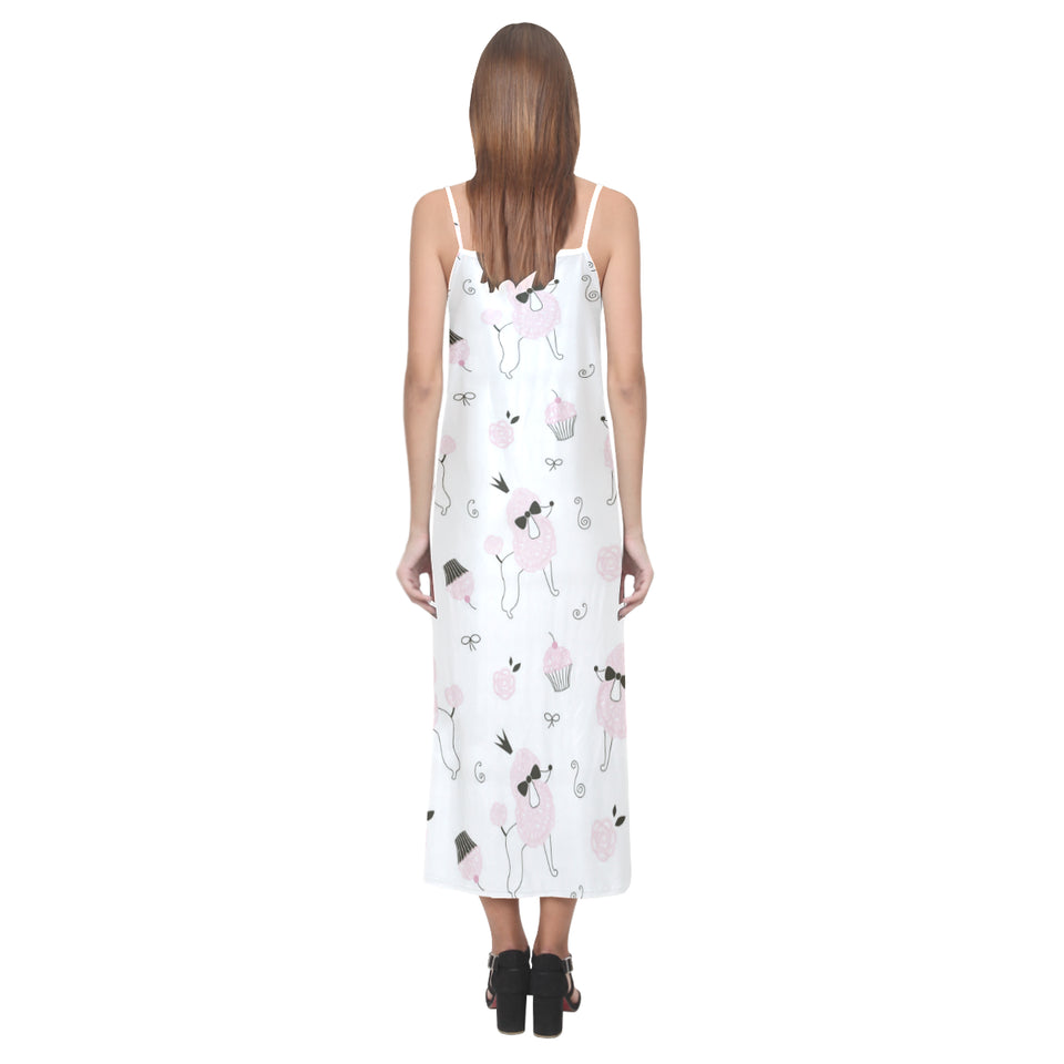 Poodle dog rose cake pattern V-Neck Open Fork Long Dress