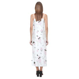 Poodle dog rose cake pattern V-Neck Open Fork Long Dress