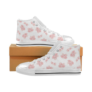 Pink sakura cherry blossom pattern Women's High Top Canvas Shoes White