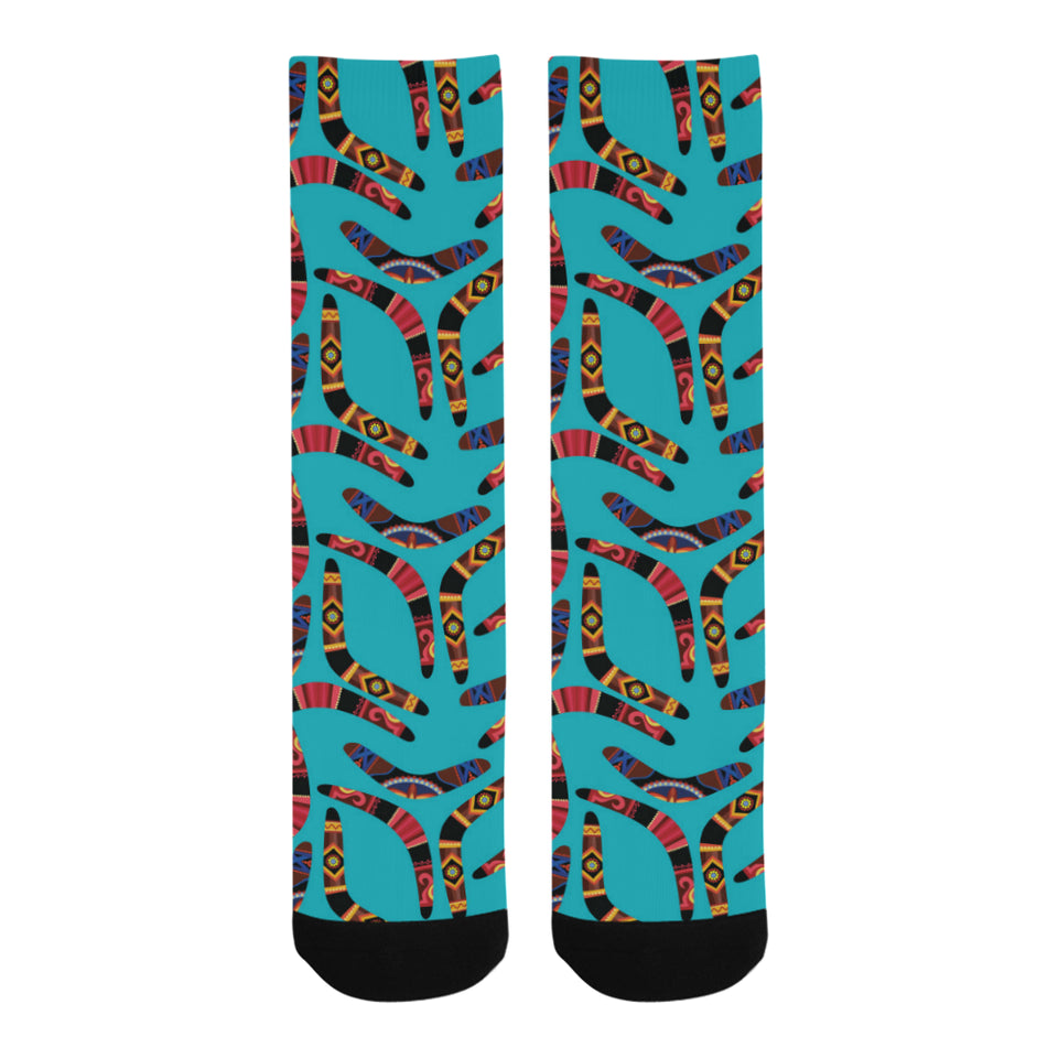 Boomerang Australian aboriginal ornament blue back Crew Socks