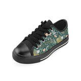 dinosaurs tropical leaves flower pattern Men's Low Top Canvas Shoes Black
