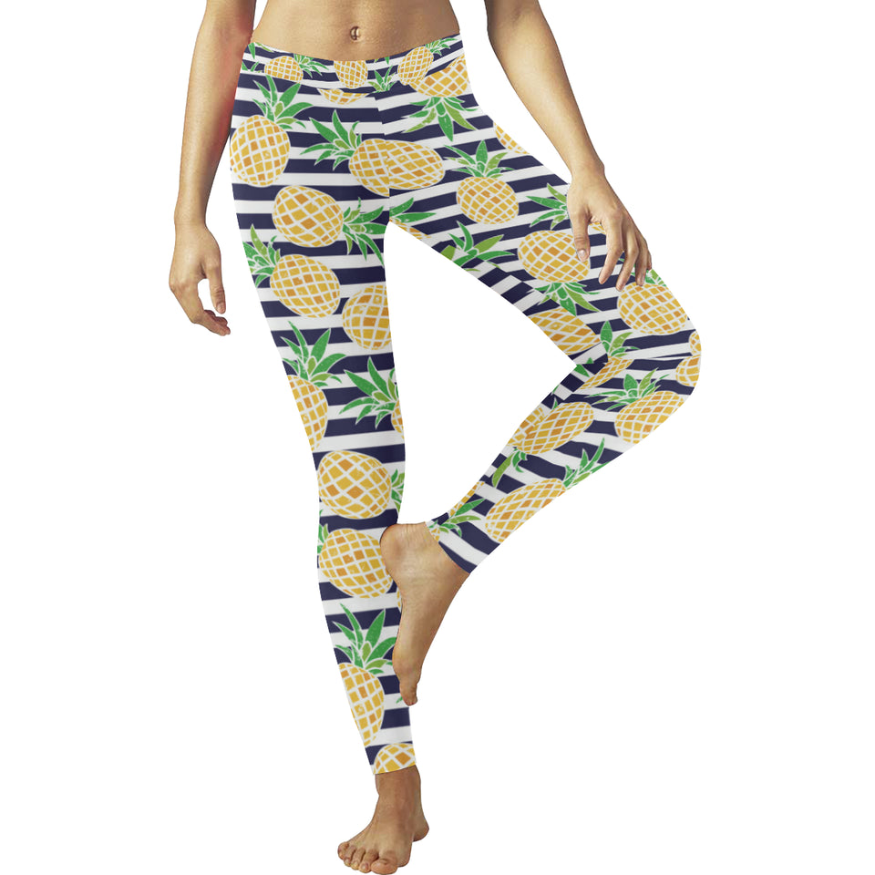 Pineapples pattern striped background Women's Legging Fulfilled In US