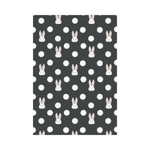 Cute white rabbit polka dots black background House Flag Garden Flag