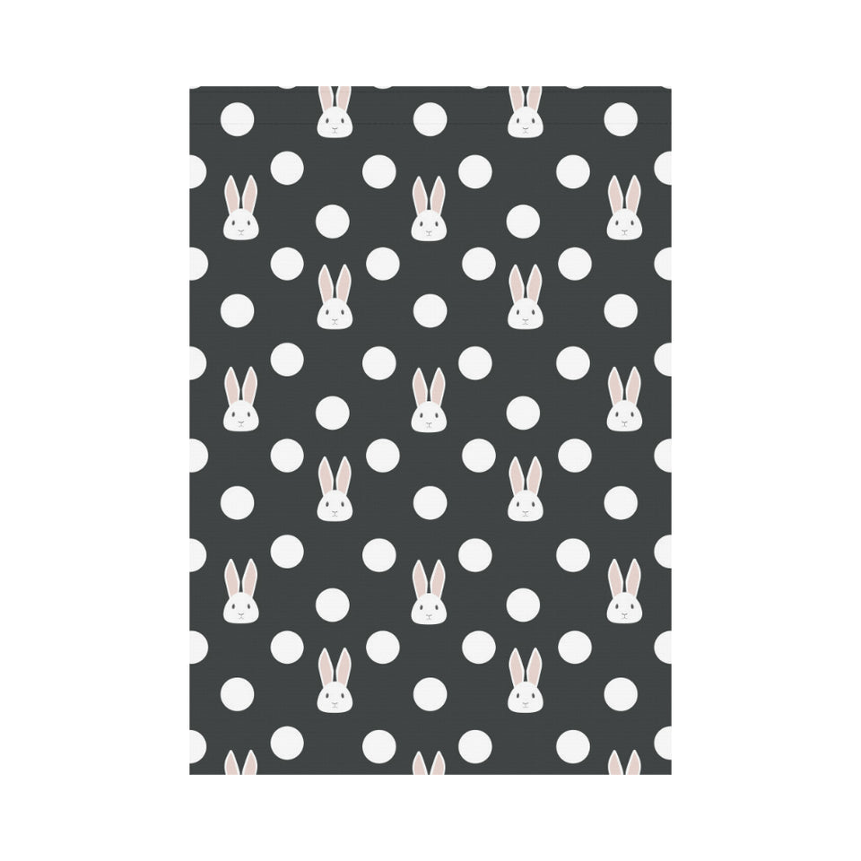 Cute white rabbit polka dots black background House Flag Garden Flag