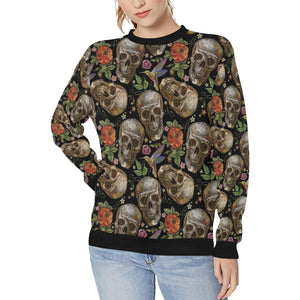 Skull rose humming bird flower pattern Women's Crew Neck Sweatshirt