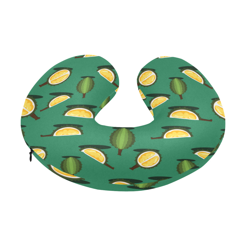 Durian pattern green background U-Shaped Travel Neck Pillow