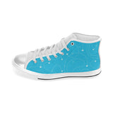 Airplane destinations blue background Women's High Top Canvas Shoes White