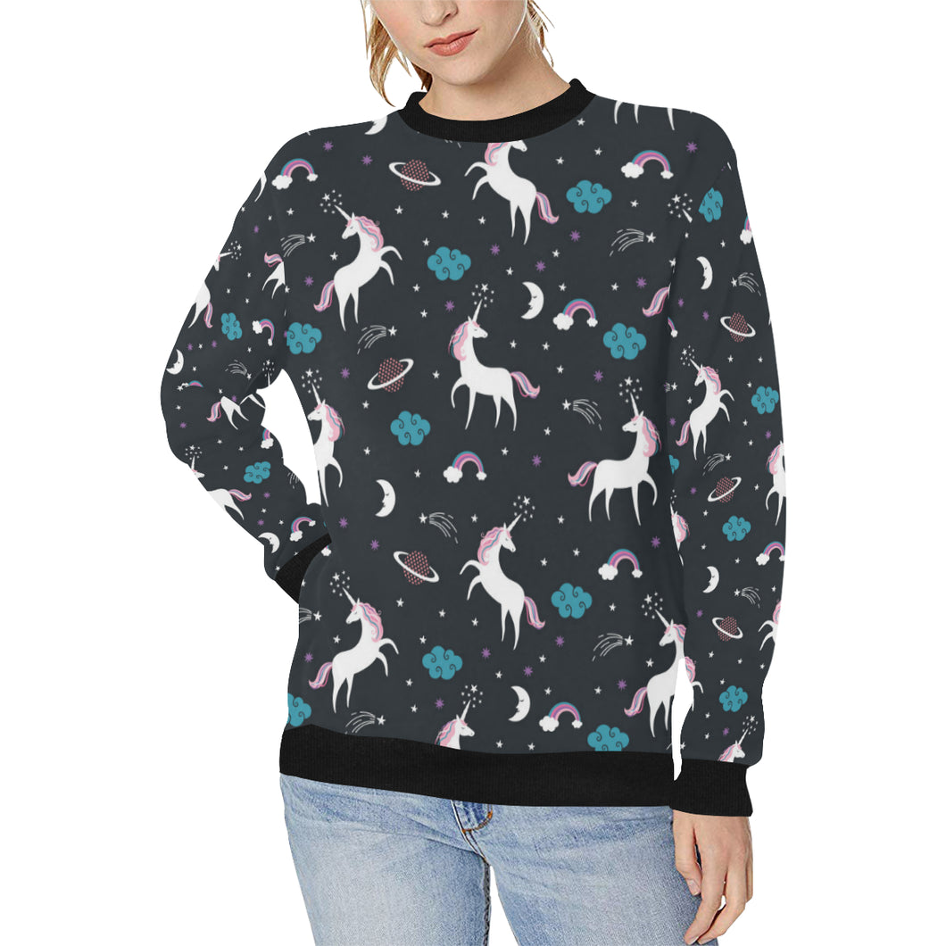 unicorn rainbows moon clound star pattern Women's Crew Neck Sweatshirt