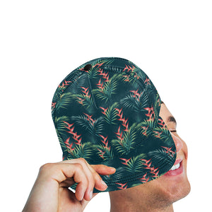 heliconia flowers, palm and monstera leaves on bla All Over Print Snapback Cap