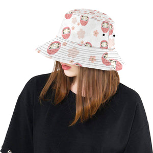 Daruma japanese wooden doll cherry blossom flower Unisex Bucket Hat