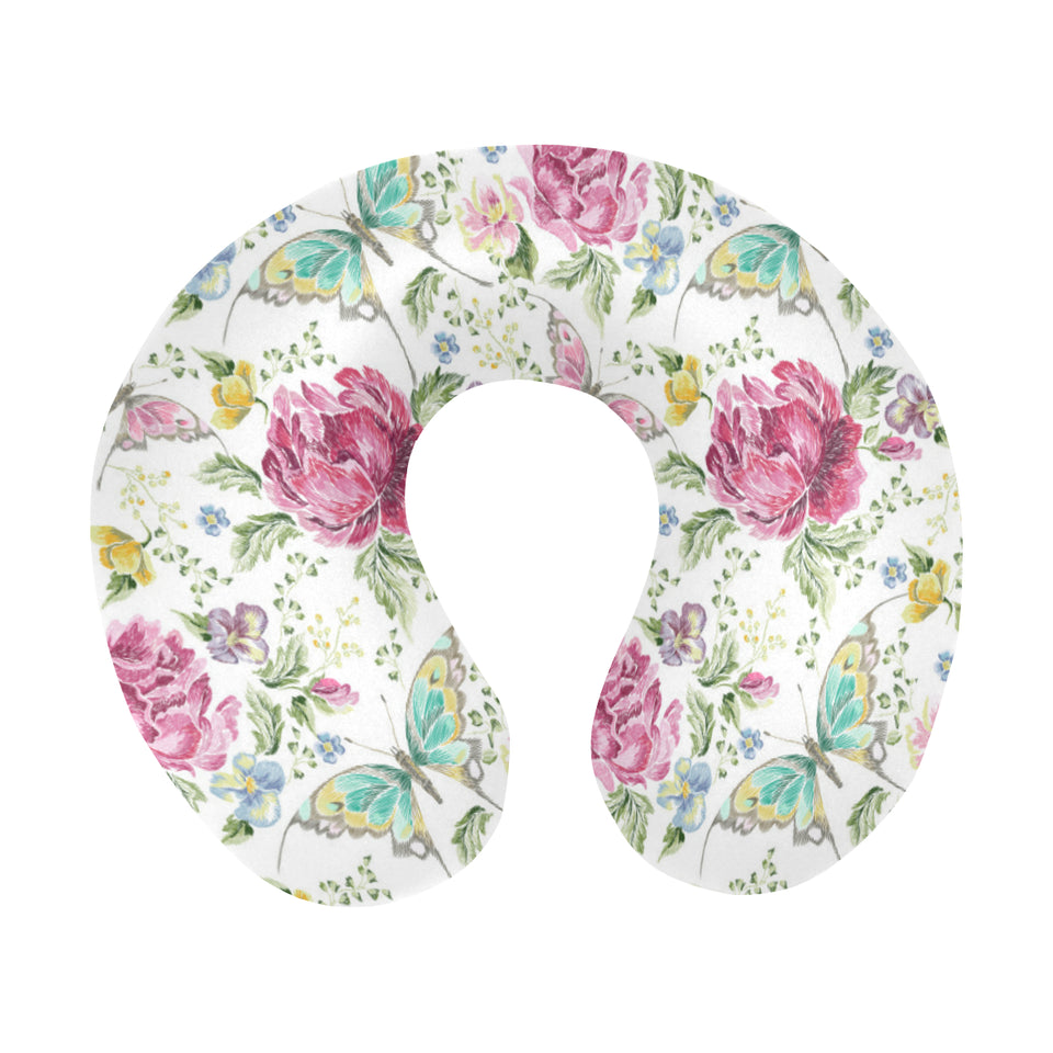 Hand drawn butterfly rose U-Shaped Travel Neck Pillow