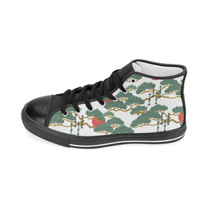 Bonsai red sun japanese pattern Women's High Top Canvas Shoes Black