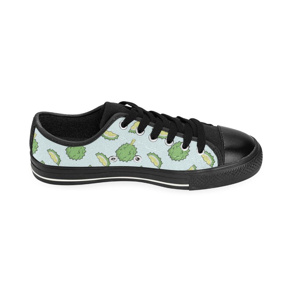 Durian pattern blue background Men's Low Top Canvas Shoes Black