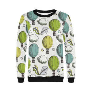 Hot Air Balloon Bird Cloud Pattern Women's Crew Neck Sweatshirt