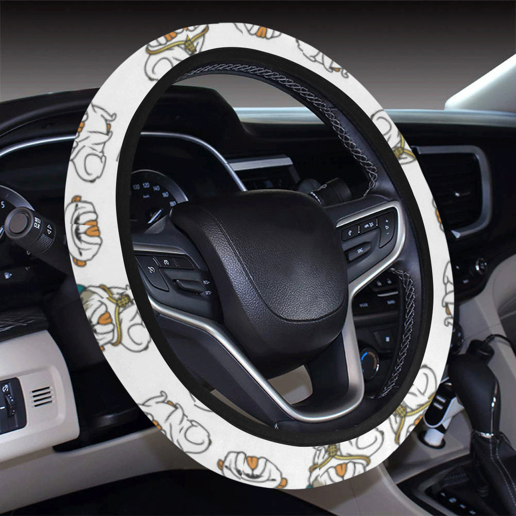 English Bulldog Pattern Print Design 03 Car Steering Wheel Cover