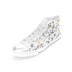 Anchors Rudders pattern Women's High Top Canvas Shoes White