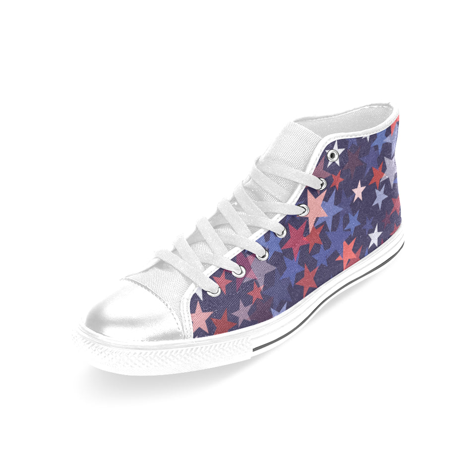 Red blue star pattern Women's High Top Canvas Shoes White