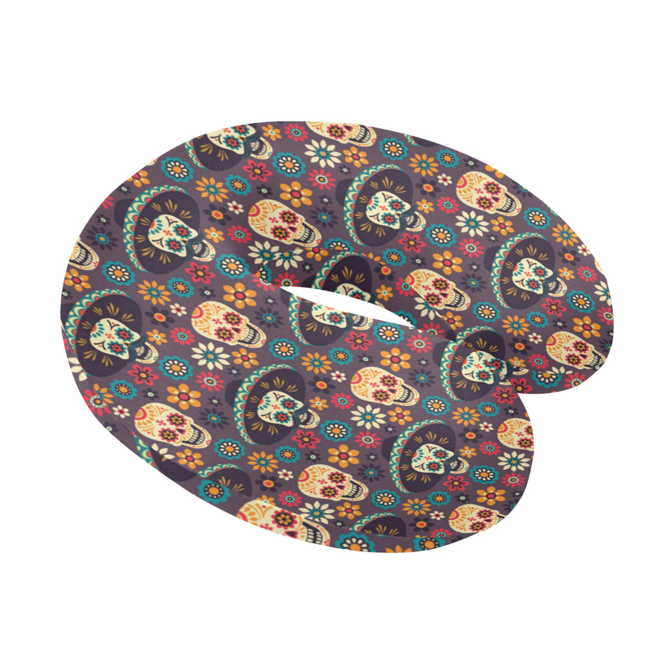 Sugar skulls flower maxican pattern U-Shaped Travel Neck Pillow