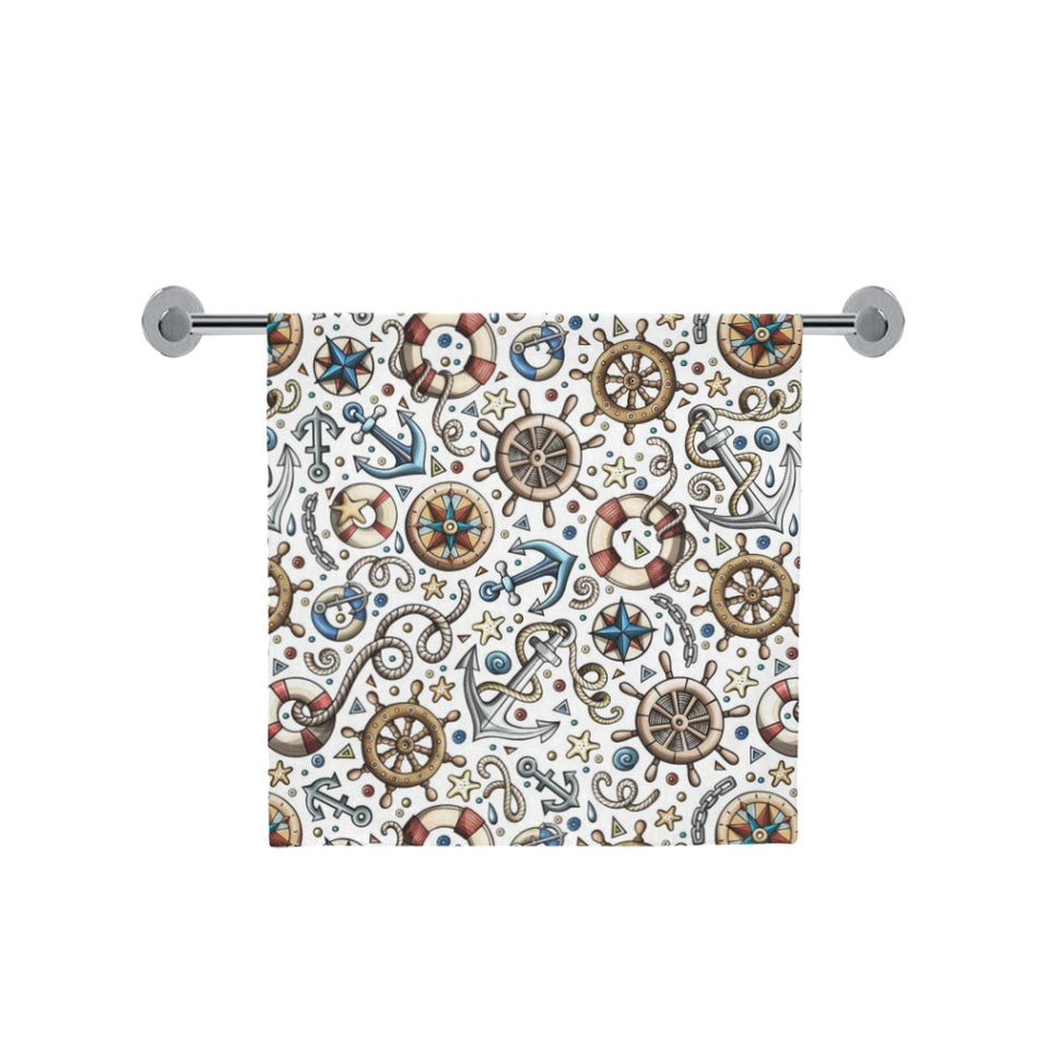 Cute nautical steering wheel anchor pattern Bath Towel