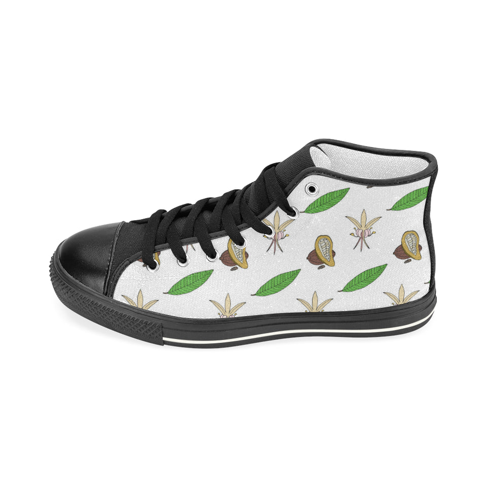 Color hand drawn cacao pattern Women's High Top Canvas Shoes Black