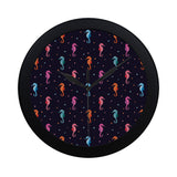 Watercolor colorful seahorse pattern Elegant Black Wall Clock