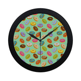 Colorful donut pattern green background Elegant Black Wall Clock