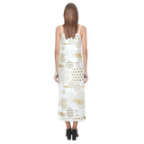 Beautiful gold japanese pattern V-Neck Open Fork Long Dress
