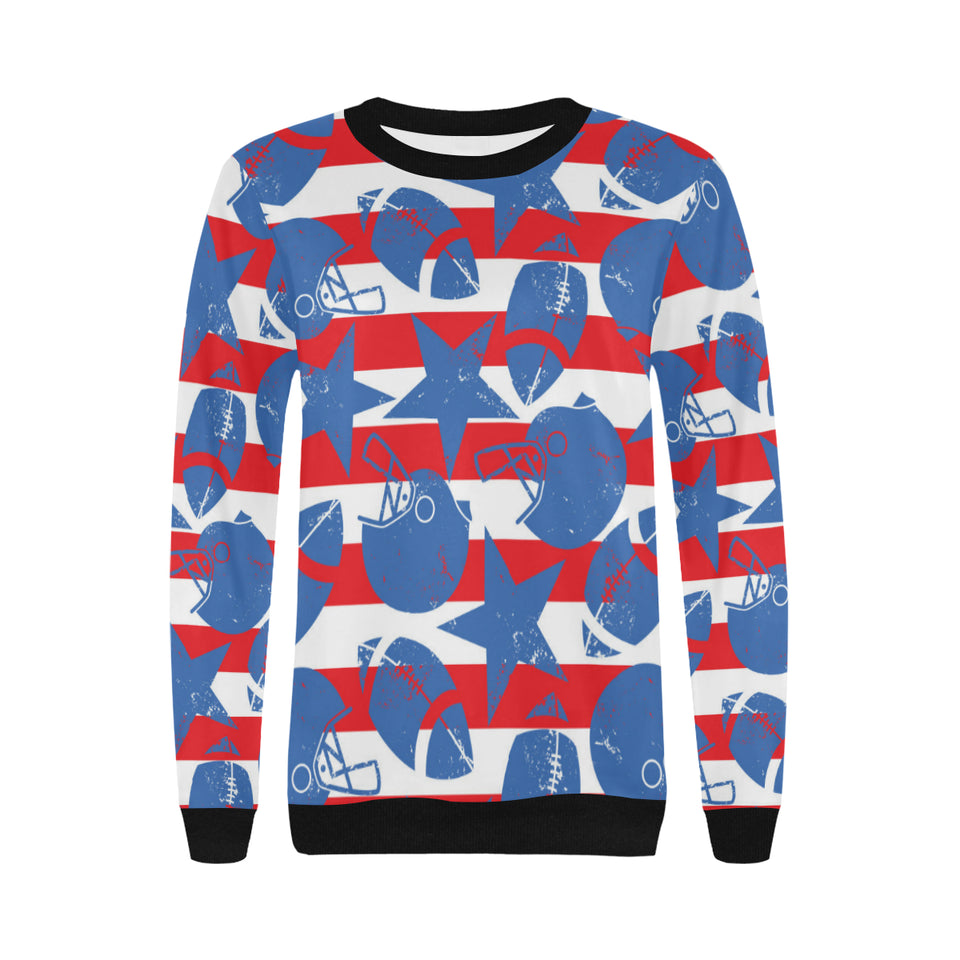 American football ball star stripes pattern Women's Crew Neck Sweatshirt