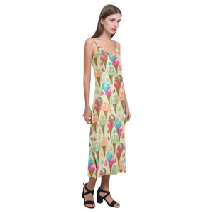 Colorful ice cream pattern V-Neck Open Fork Long Dress