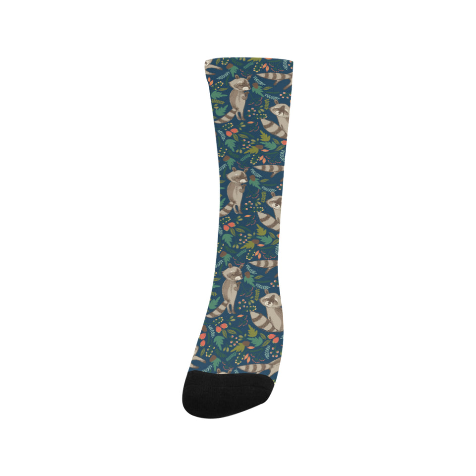 Raccoon tropical leaves pattern Crew Socks