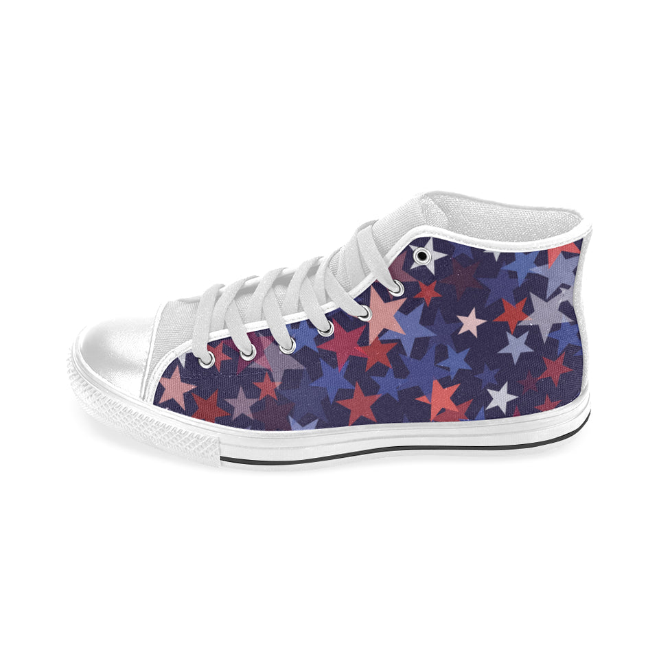 Red blue star pattern Men's High Top Canvas Shoes White