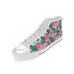 Watermelons tropical palm leaves pattern Men's High Top Canvas Shoes White