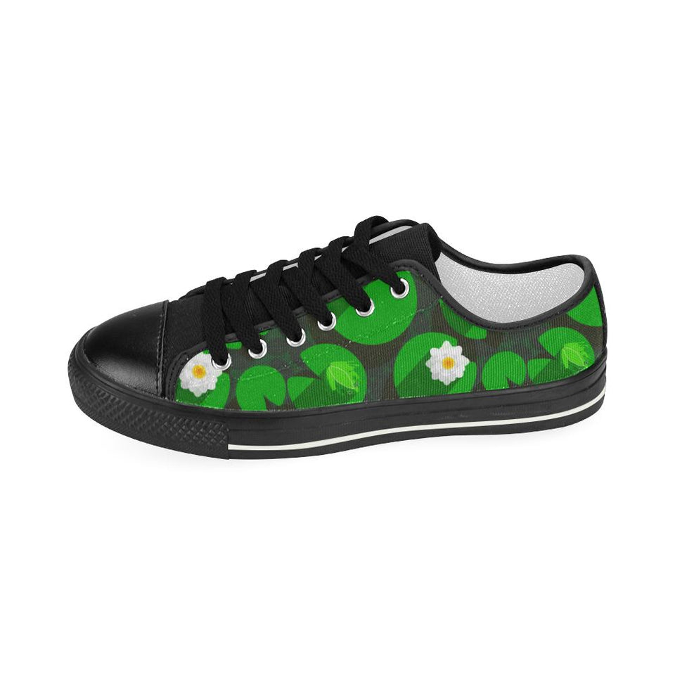 Frog waterlily pattern Kids' Boys' Girls' Low Top Canvas Shoes Black