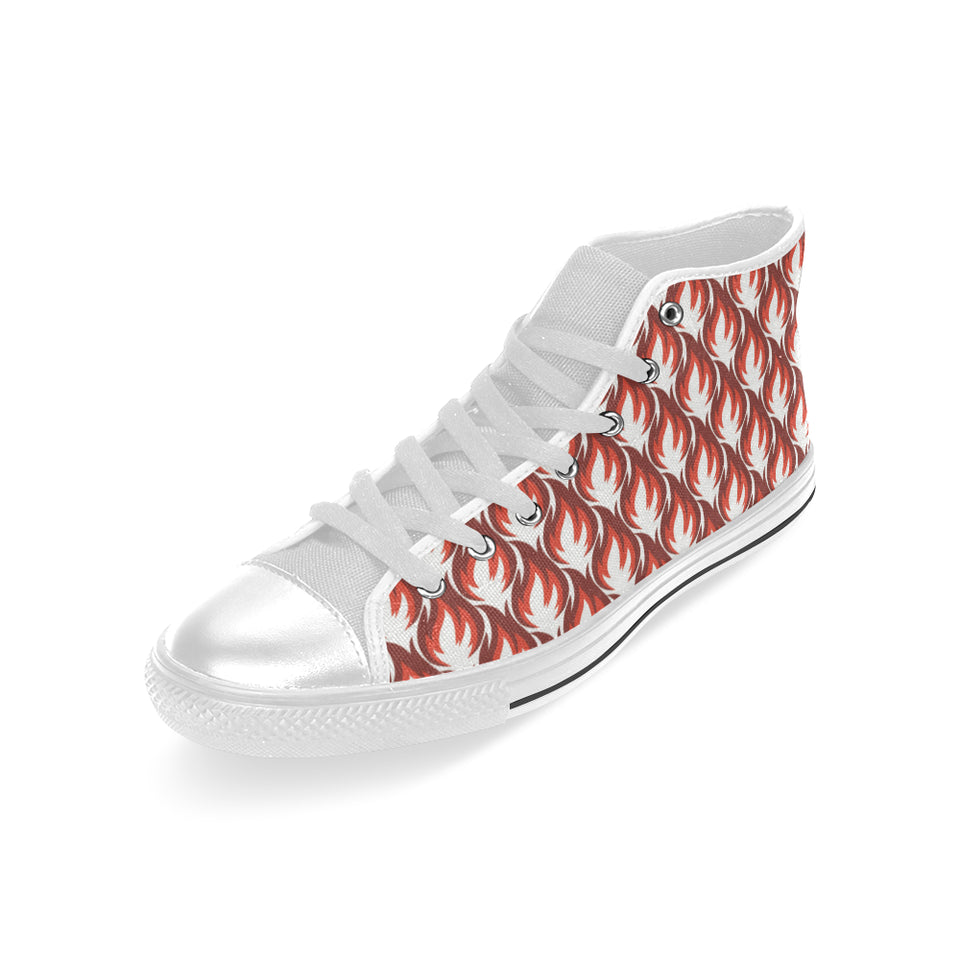 Fire flame symbol design pattern Men's High Top Canvas Shoes White