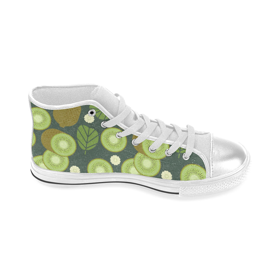Whole sliced kiwi leave and flower Women's High Top Canvas Shoes White