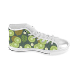 Whole sliced kiwi leave and flower Women's High Top Canvas Shoes White