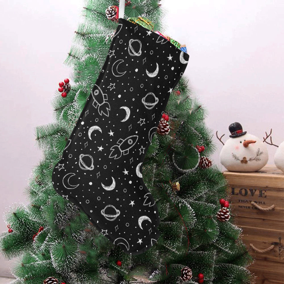 Hand drawn space rocket star planet Christmas Stocking