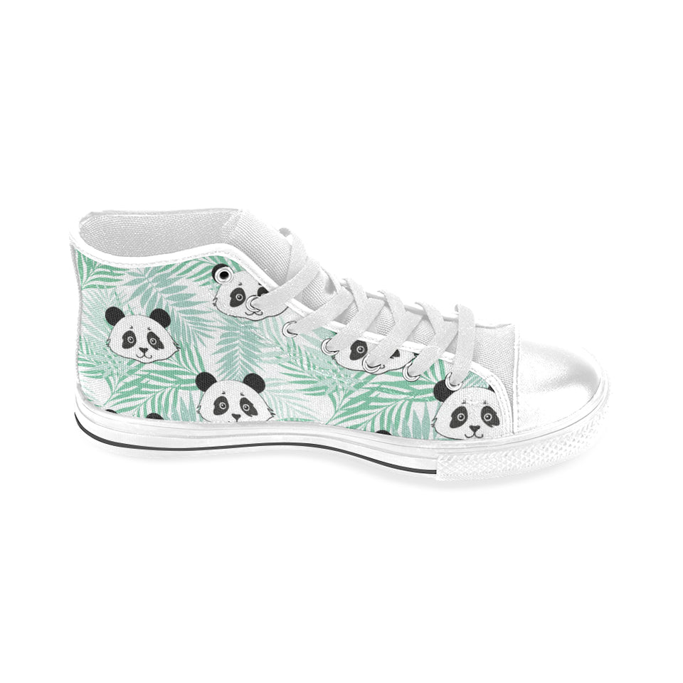 Panda pattern tropical leaves background Men's High Top Canvas Shoes White
