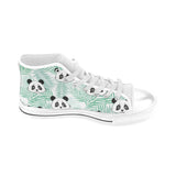 Panda pattern tropical leaves background Men's High Top Canvas Shoes White