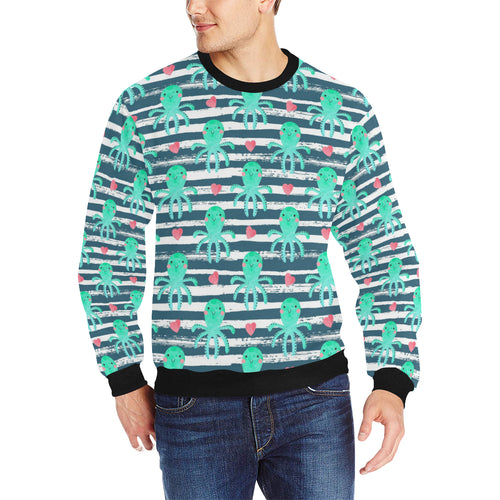 Cute octopuses heart striped background Men's Crew Neck Sweatshirt