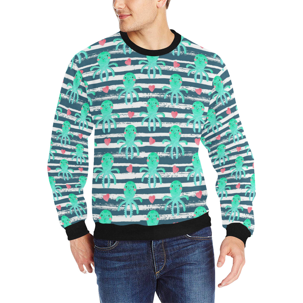 Cute octopuses heart striped background Men's Crew Neck Sweatshirt