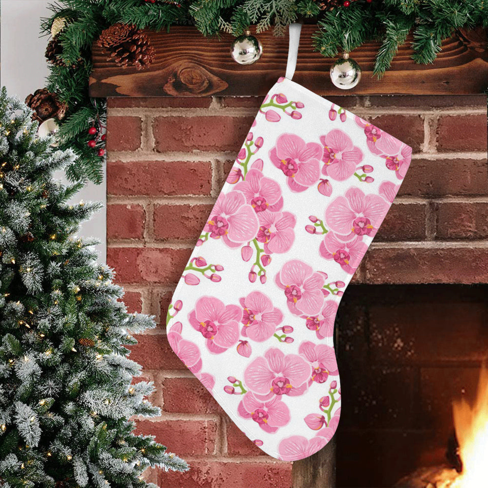 pink purple orchid pattern background Christmas Stocking