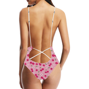cherry flower pattern pink background Women's One-Piece Swimsuit