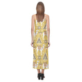 Camels ethnic motif pattern V-Neck Open Fork Long Dress