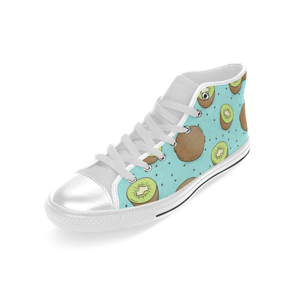 Kiwi blue background Men's High Top Canvas Shoes White