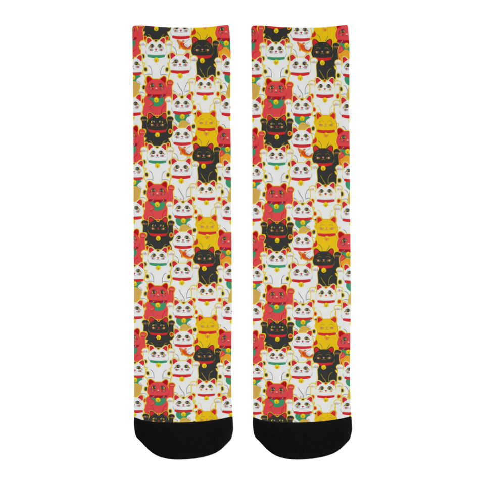 Colorful Maneki neko cat pattern Crew Socks