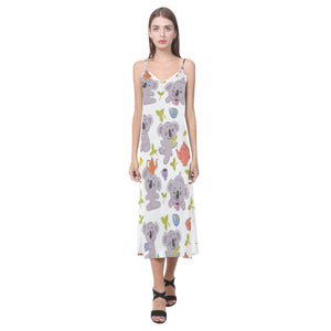 Cute koalas teapots tea V-Neck Open Fork Long Dress