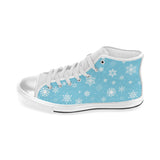 Snowflake pattern blue background Women's High Top Canvas Shoes White