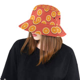 Oranges pattern red background Unisex Bucket Hat
