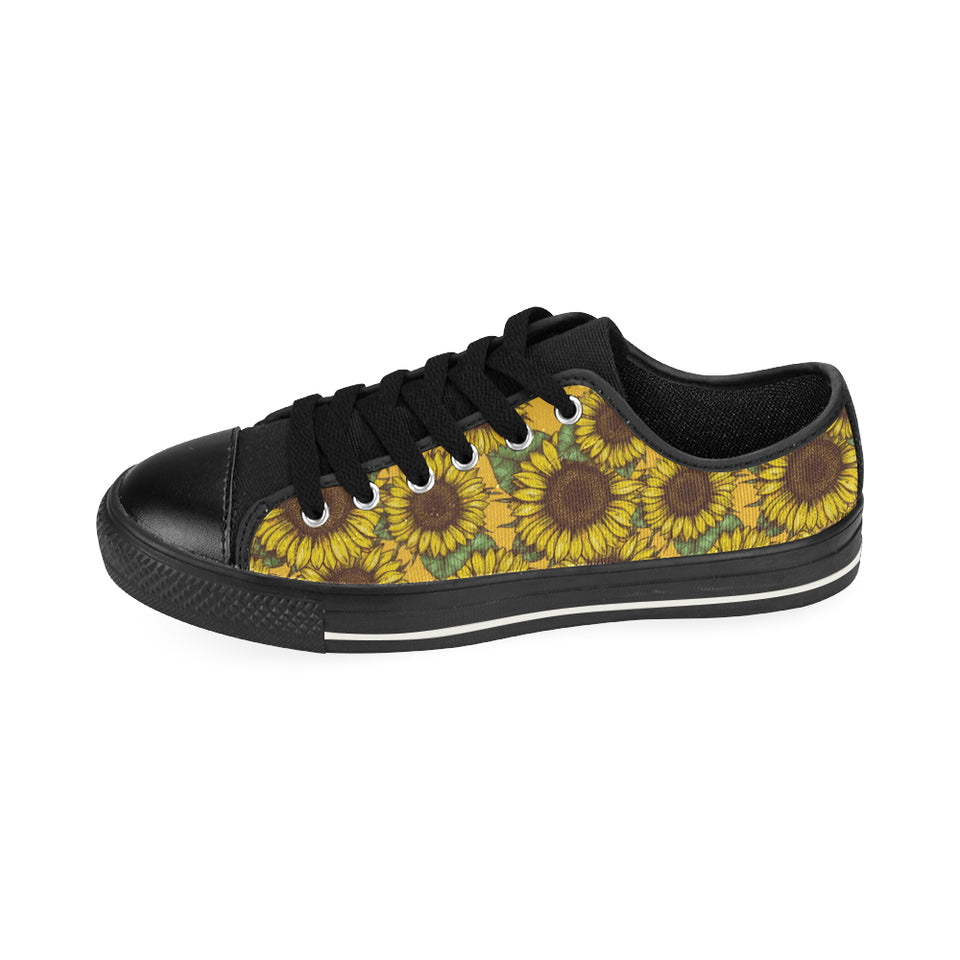 Sunflower pattern Men's Low Top Canvas Shoes Black